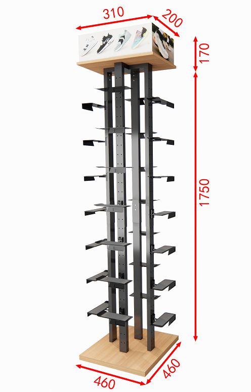 Shoe rack display frame iron wood material